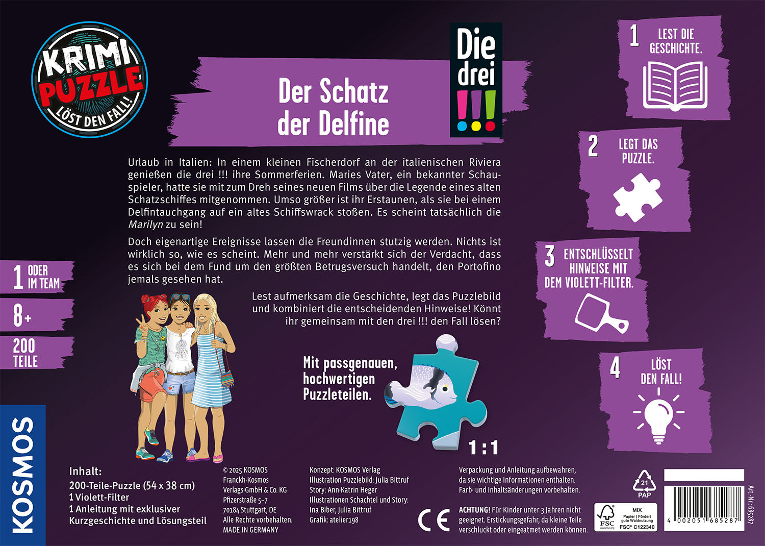 Krimi-Puzzle: Die drei !!! - Der Schatz der Delfine