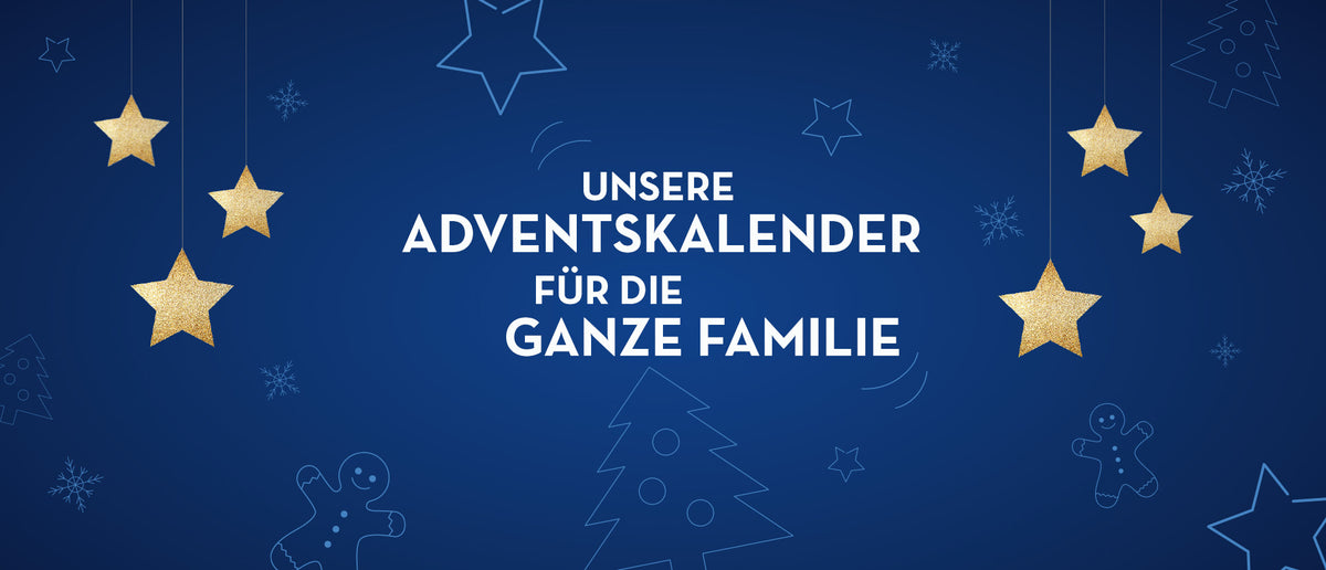 Adventskalender für die ganze Familie - Banner in dunkelblau mit Sternen