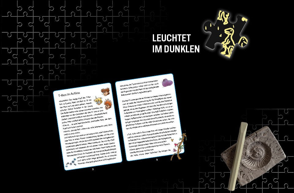 Das steckt im Krimi Puzzle Die drei ??? Kids – T-Rex in Action